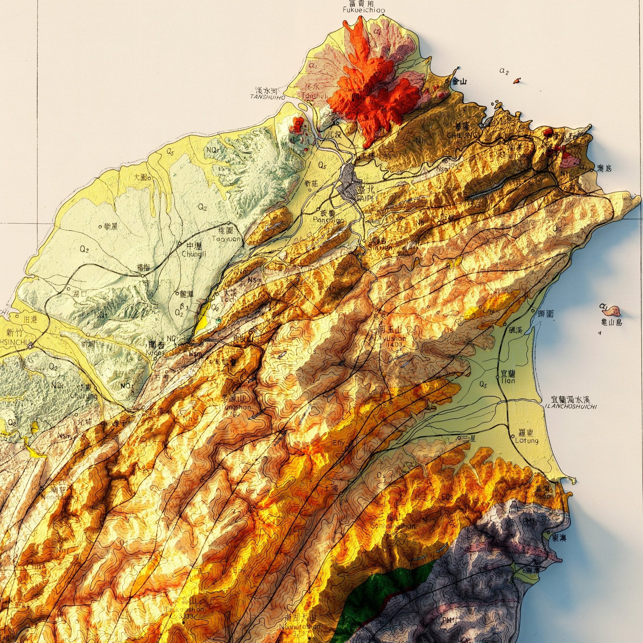 Taiwan 1953 Shaded Relief Map - Muir Way - Vintage Relief