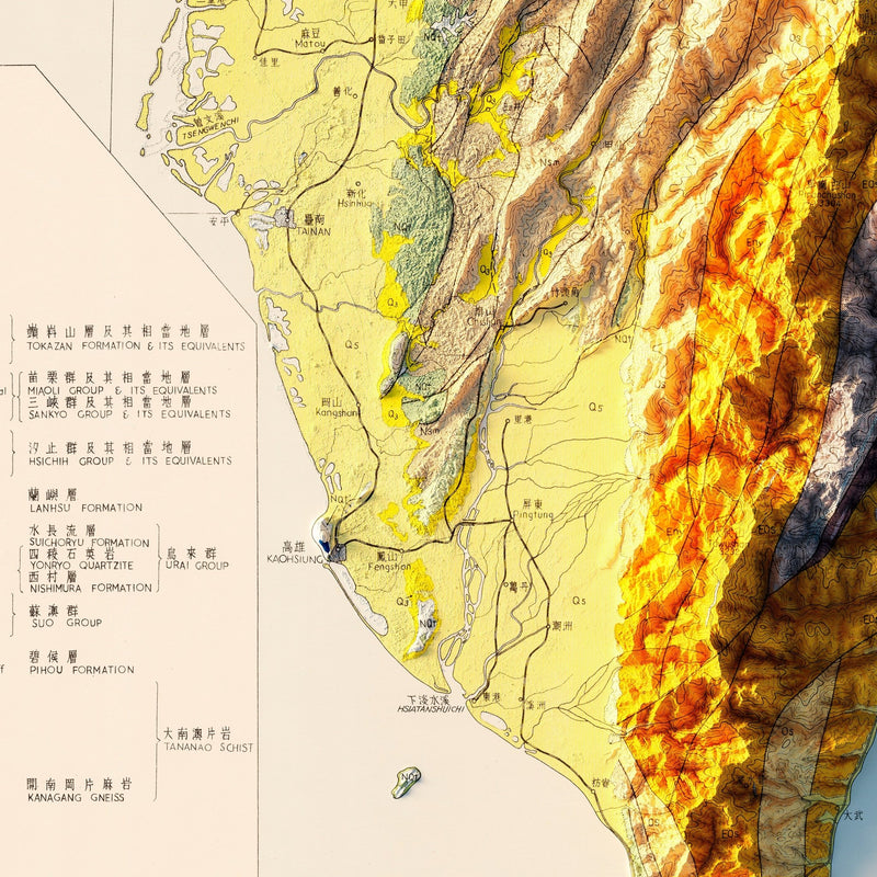 Taiwan 1953 Shaded Relief Map - Muir Way - Vintage Relief