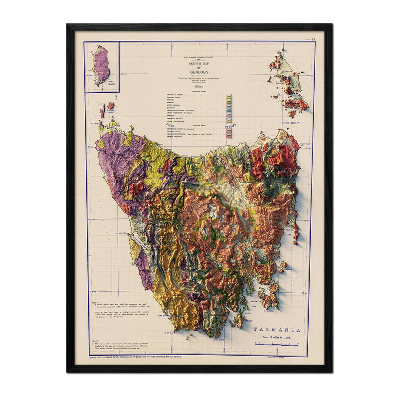 Tasmania 1947 Shaded Relief Map - Muir Way - Vintage Relief