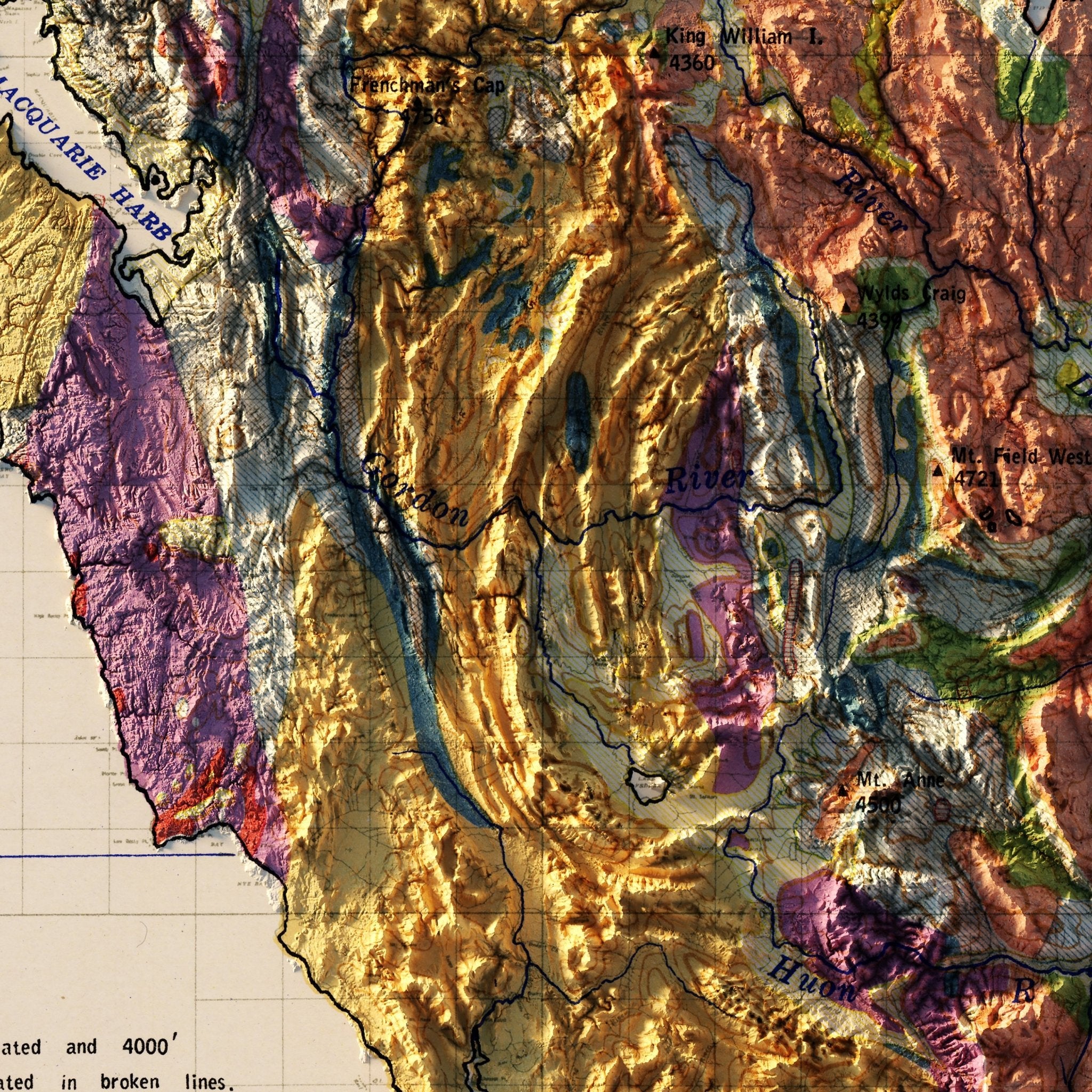 Tasmania 1947 Shaded Relief Map - Muir Way - Vintage Relief