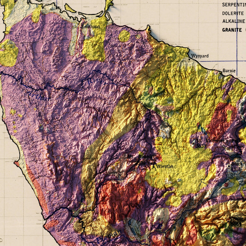 Tasmania 1947 Shaded Relief Map - Muir Way - Vintage Relief