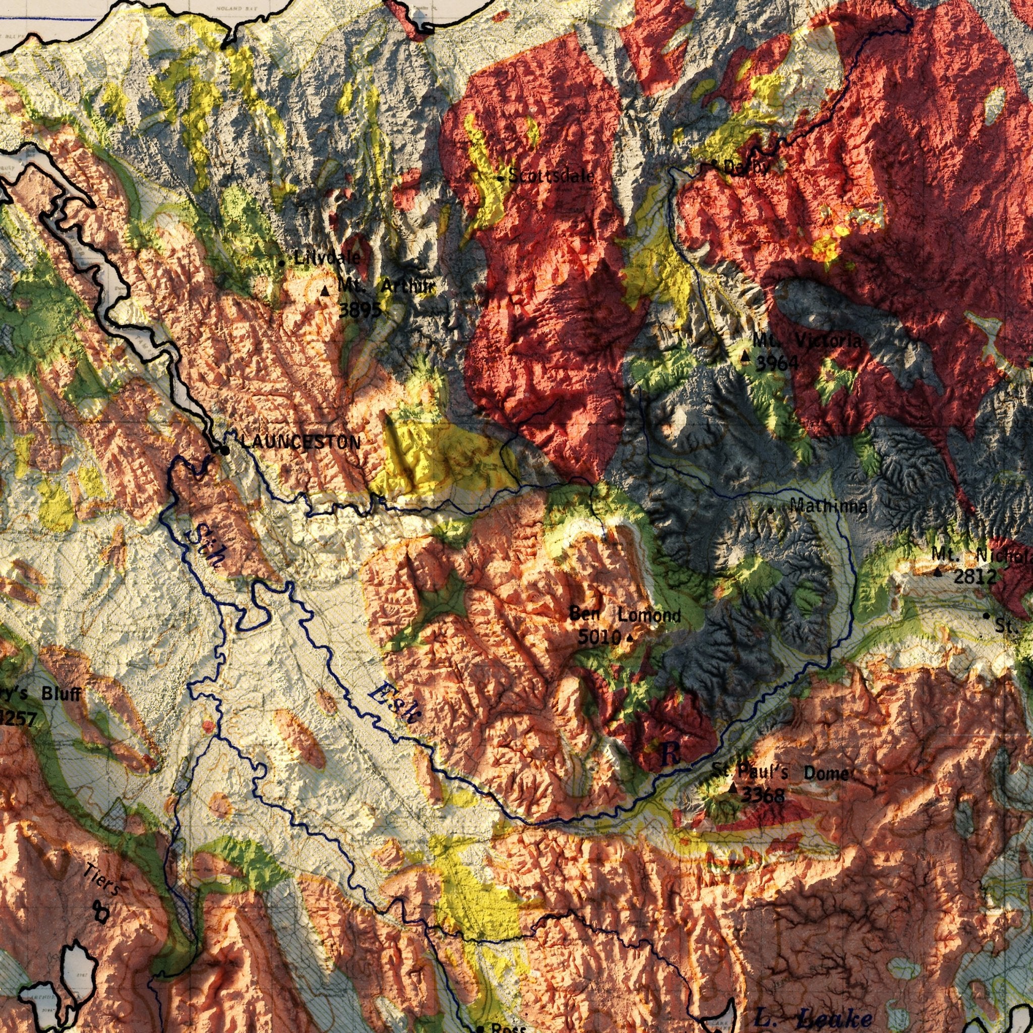 Tasmania 1947 Shaded Relief Map - Muir Way - Vintage Relief
