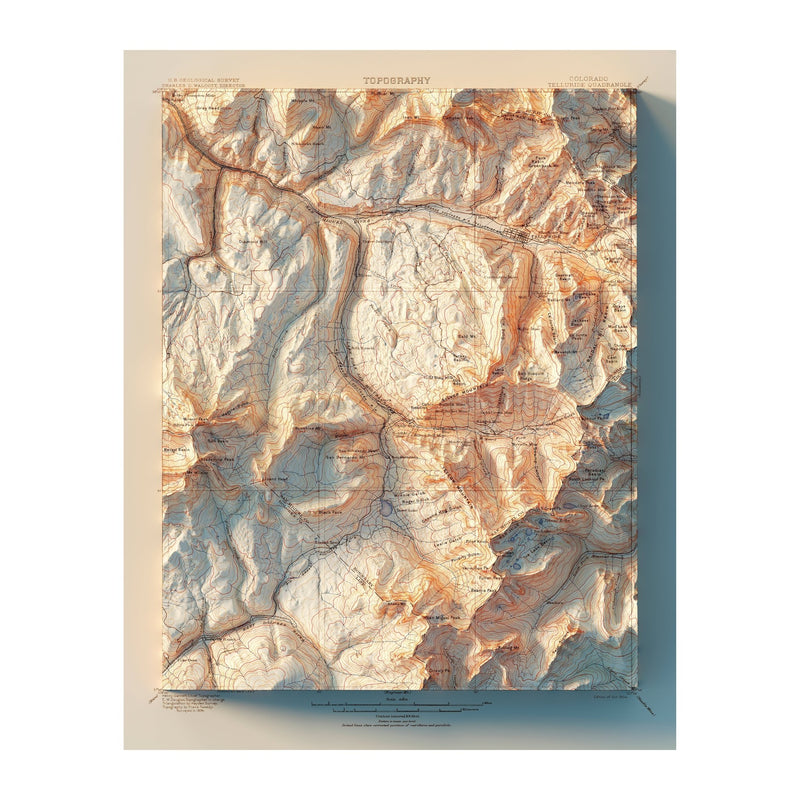 Telluride, Colorado 1904 Shaded Relief Map - Muir Way - Vintage Relief