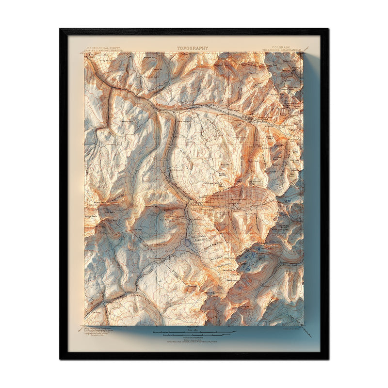 Telluride, Colorado 1904 Shaded Relief Map - Muir Way - Vintage Relief