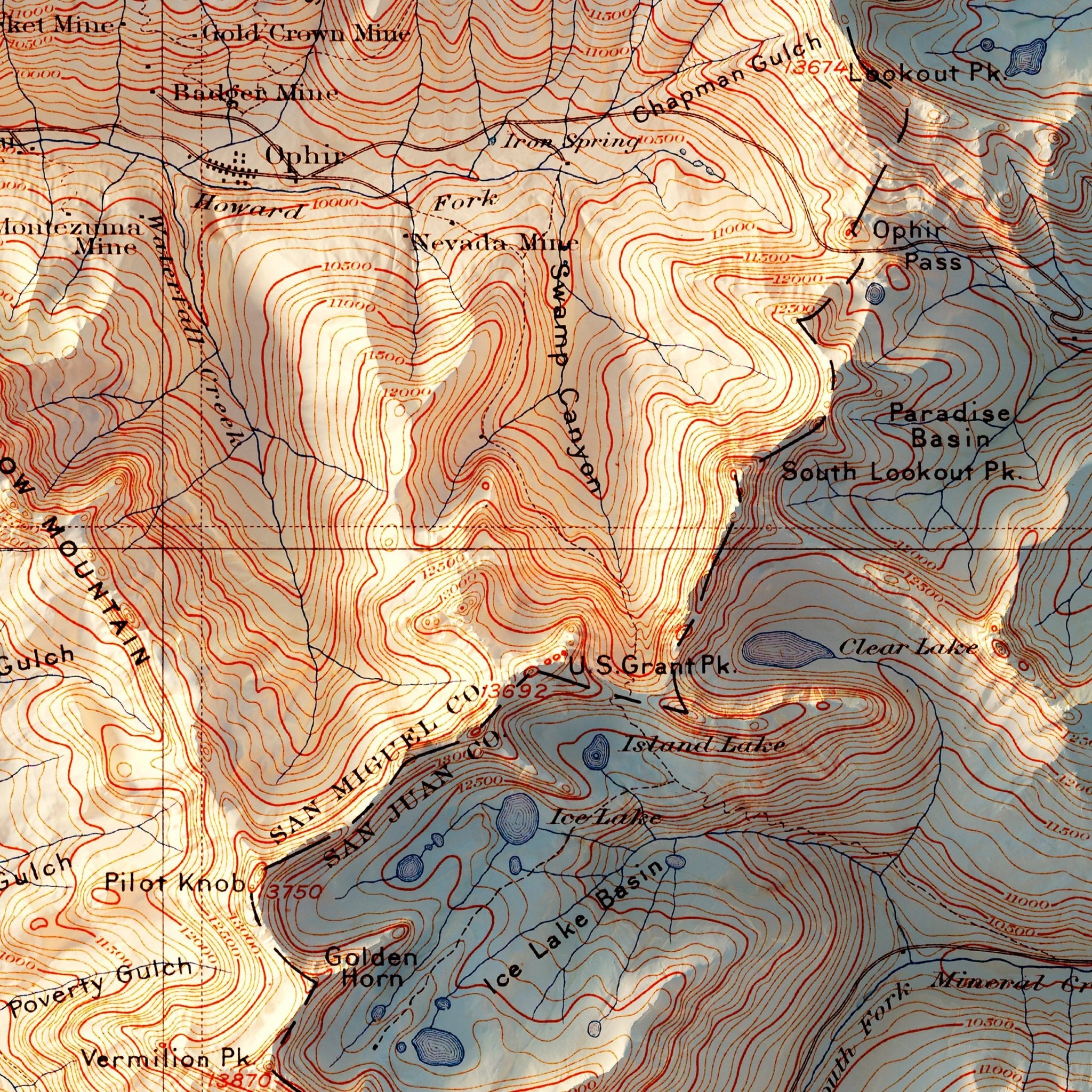Telluride, Colorado 1904 Shaded Relief Map - Muir Way - Vintage Relief