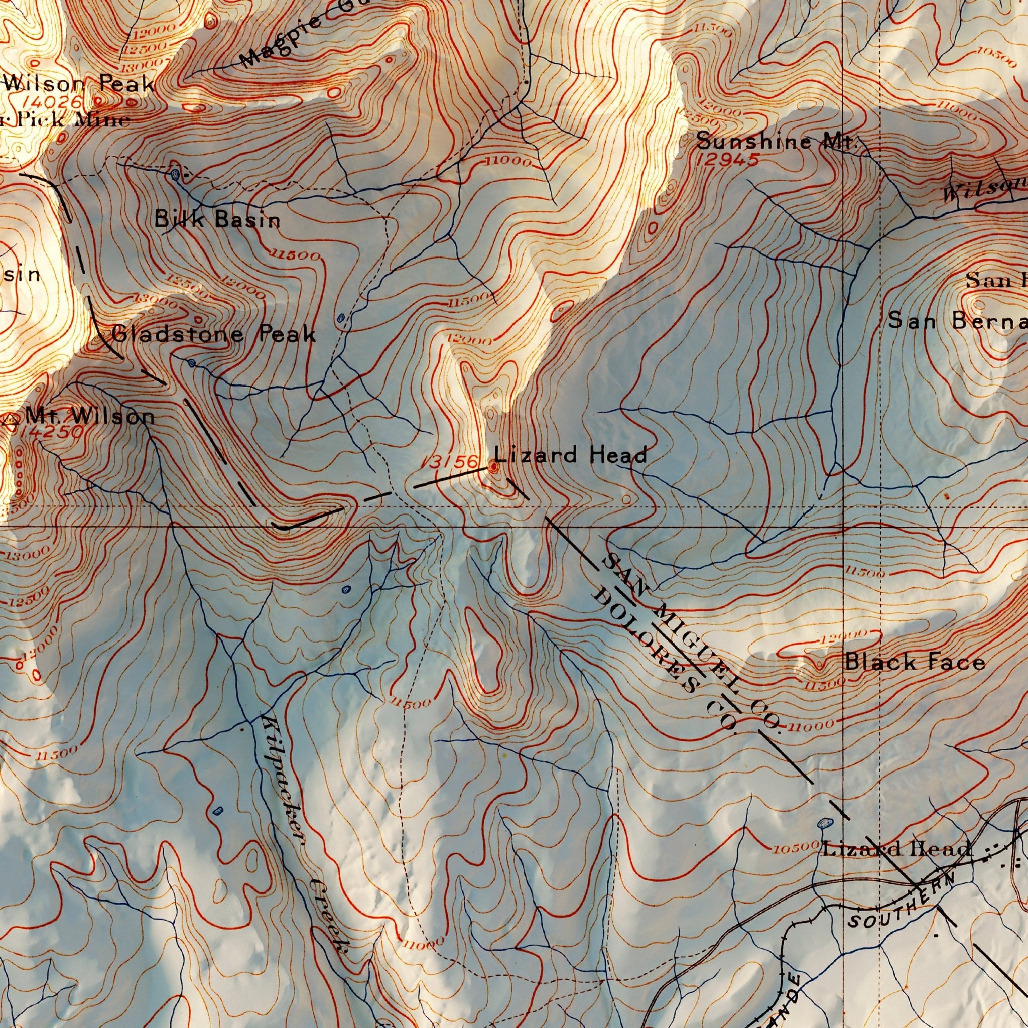Telluride, Colorado 1904 Shaded Relief Map - Muir Way - Vintage Relief