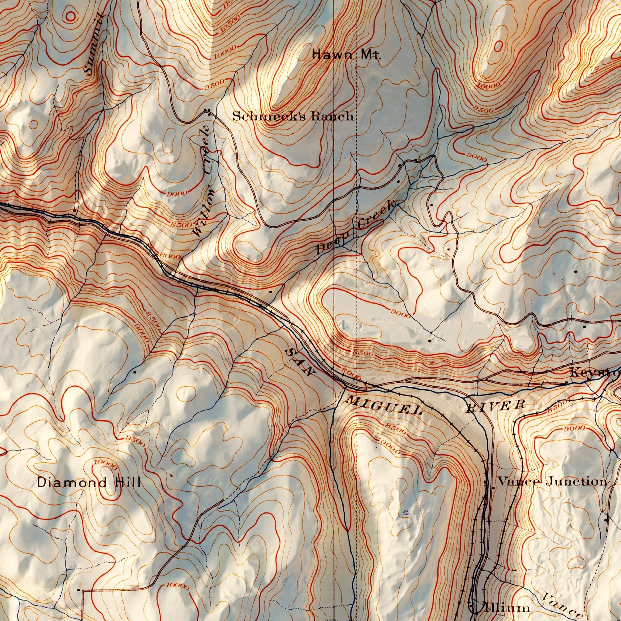 Telluride, Colorado 1904 Shaded Relief Map - Muir Way - Vintage Relief