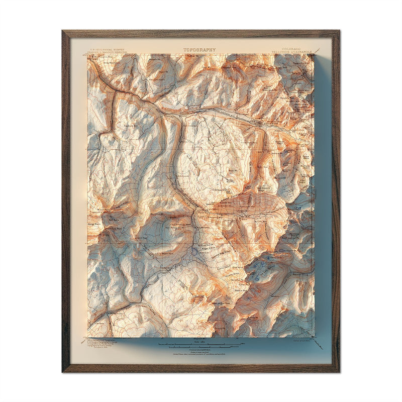 Telluride, Colorado 1904 Shaded Relief Map - Muir Way - Vintage Relief