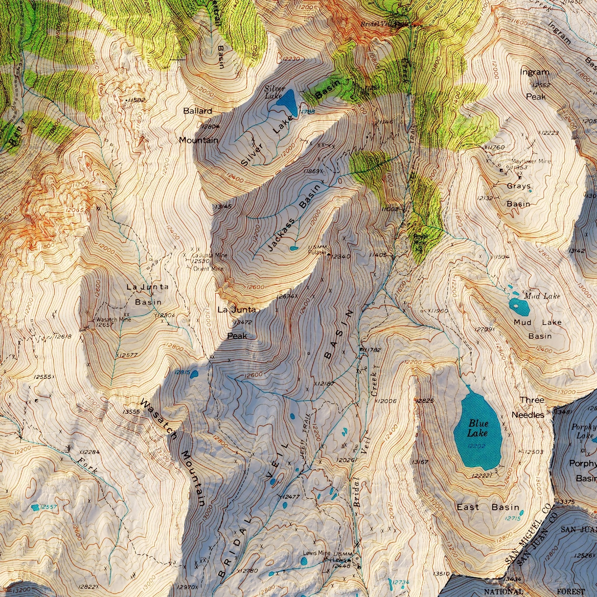 Telluride, Colorado 1955 Shaded Relief Map - Muir Way - Vintage Relief