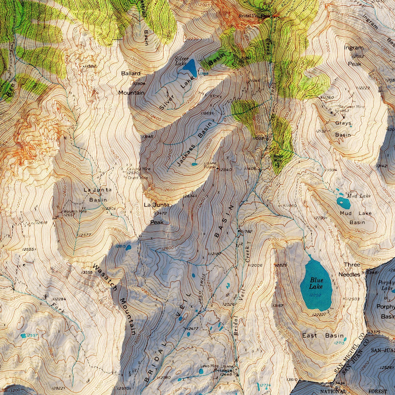 Telluride, Colorado 1955 Shaded Relief Map - Muir Way - Vintage Relief