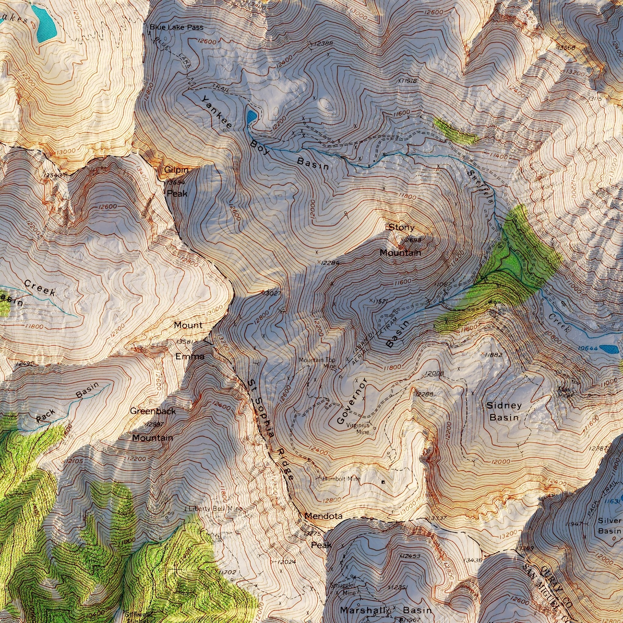 Telluride, Colorado 1955 Shaded Relief Map - Muir Way - Vintage Relief