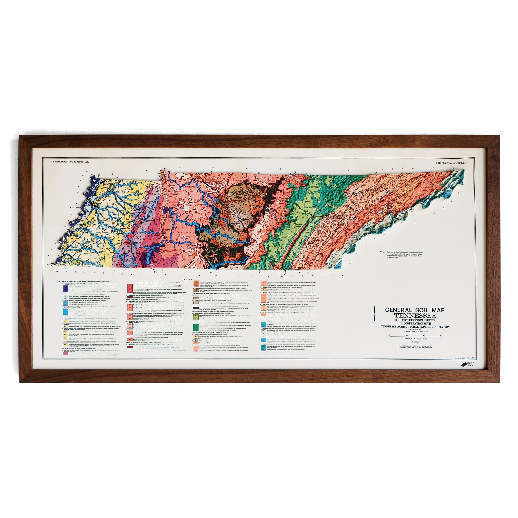 Tennessee 1978 3D Raised Relief Map