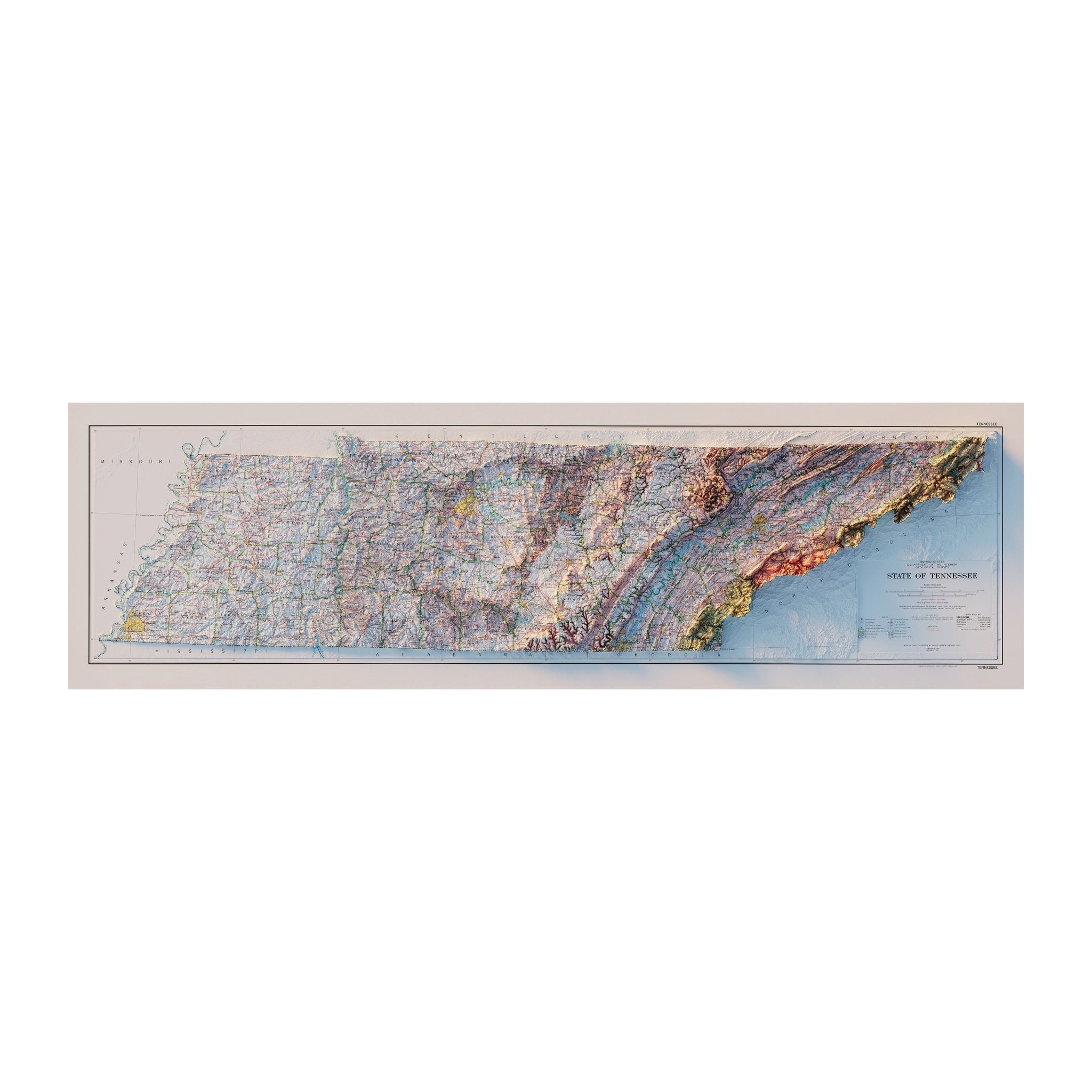 Tennessee 1977 Shaded Relief Map - Muir Way - Vintage Relief