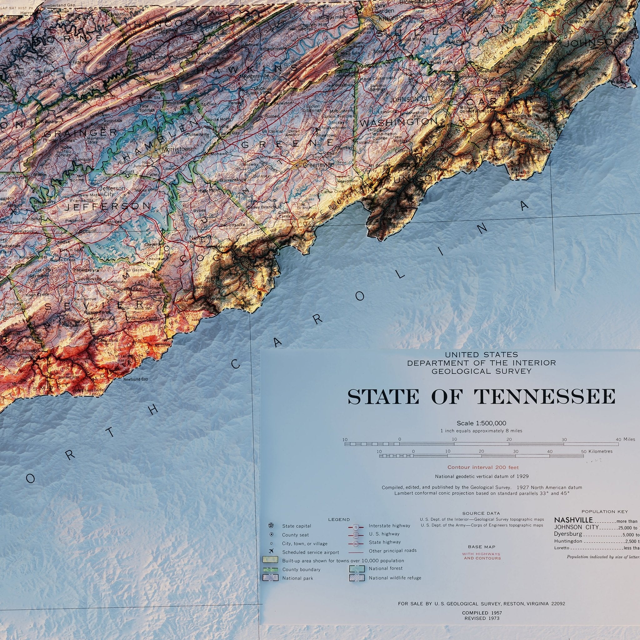 Tennessee 1977 Shaded Relief Map - Muir Way - Vintage Relief