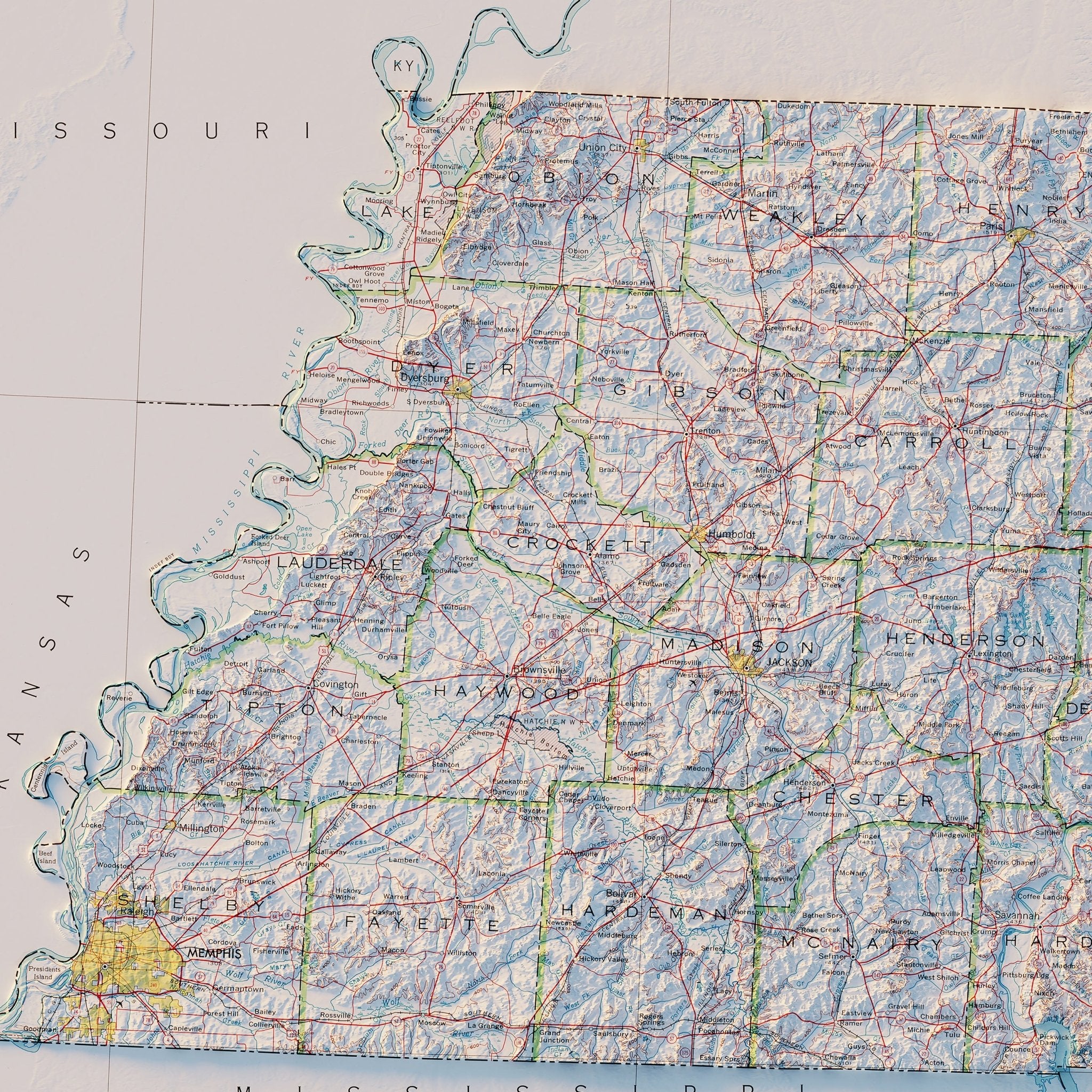 Tennessee 1977 Shaded Relief Map - Muir Way - Vintage Relief