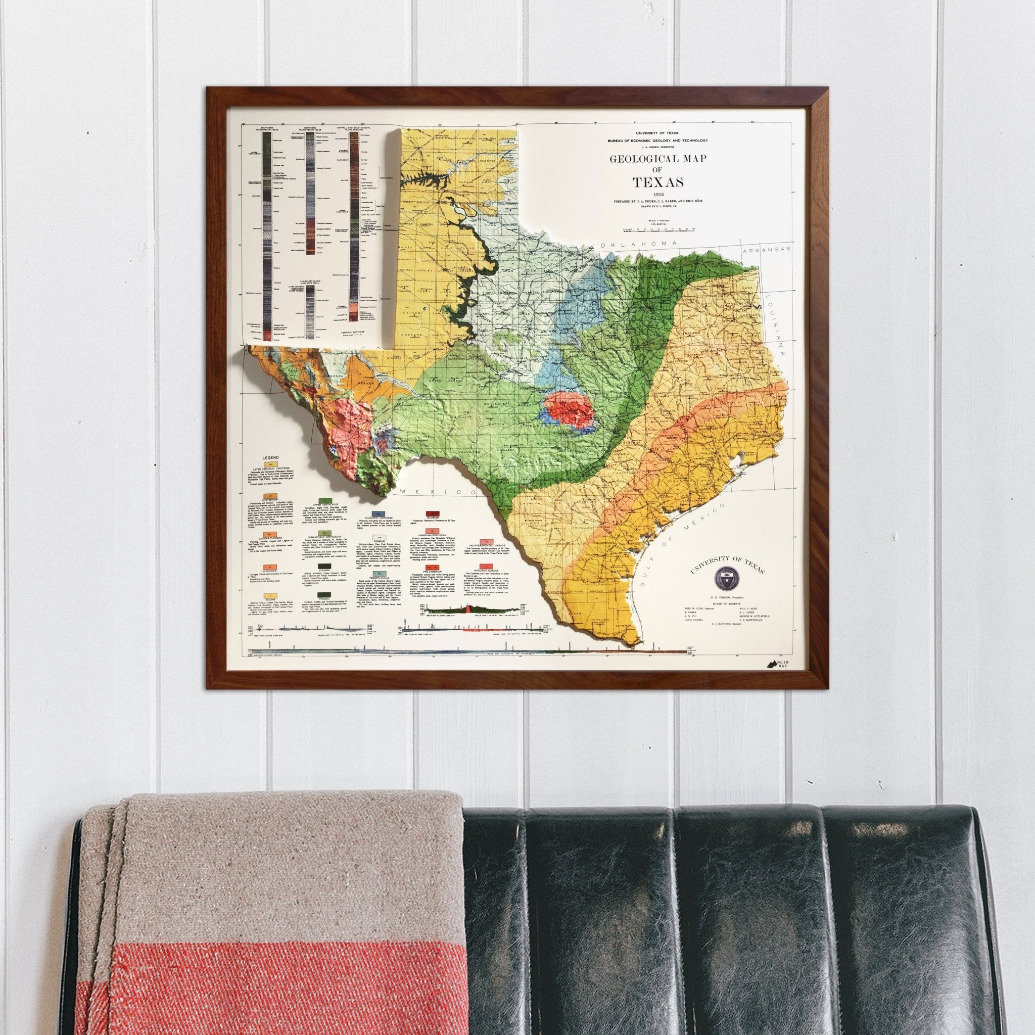 Texas 1916 3D Raised Relief Map - Muir Way - 3D