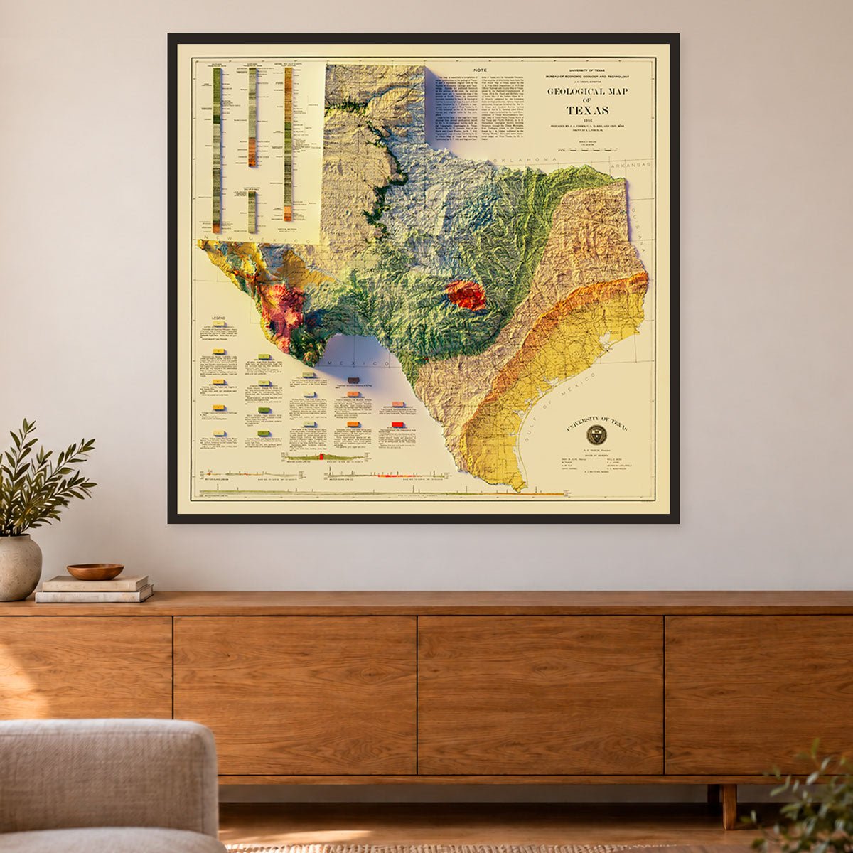 Texas 1916 Shaded Relief Map – XL Canvas - Muir Way - XL Canvas