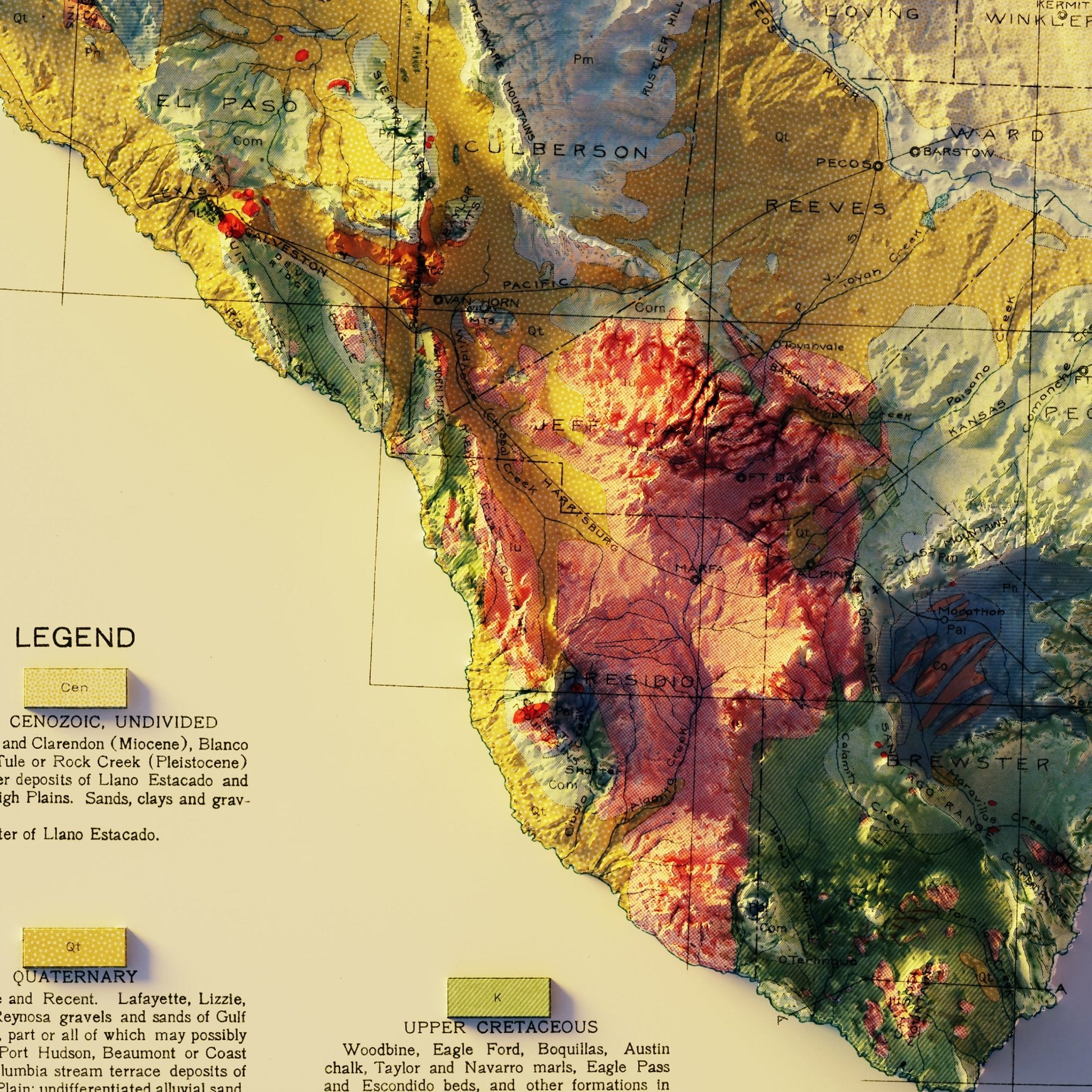 Texas 1916 Shaded Relief Map - Muir Way - Vintage Relief
