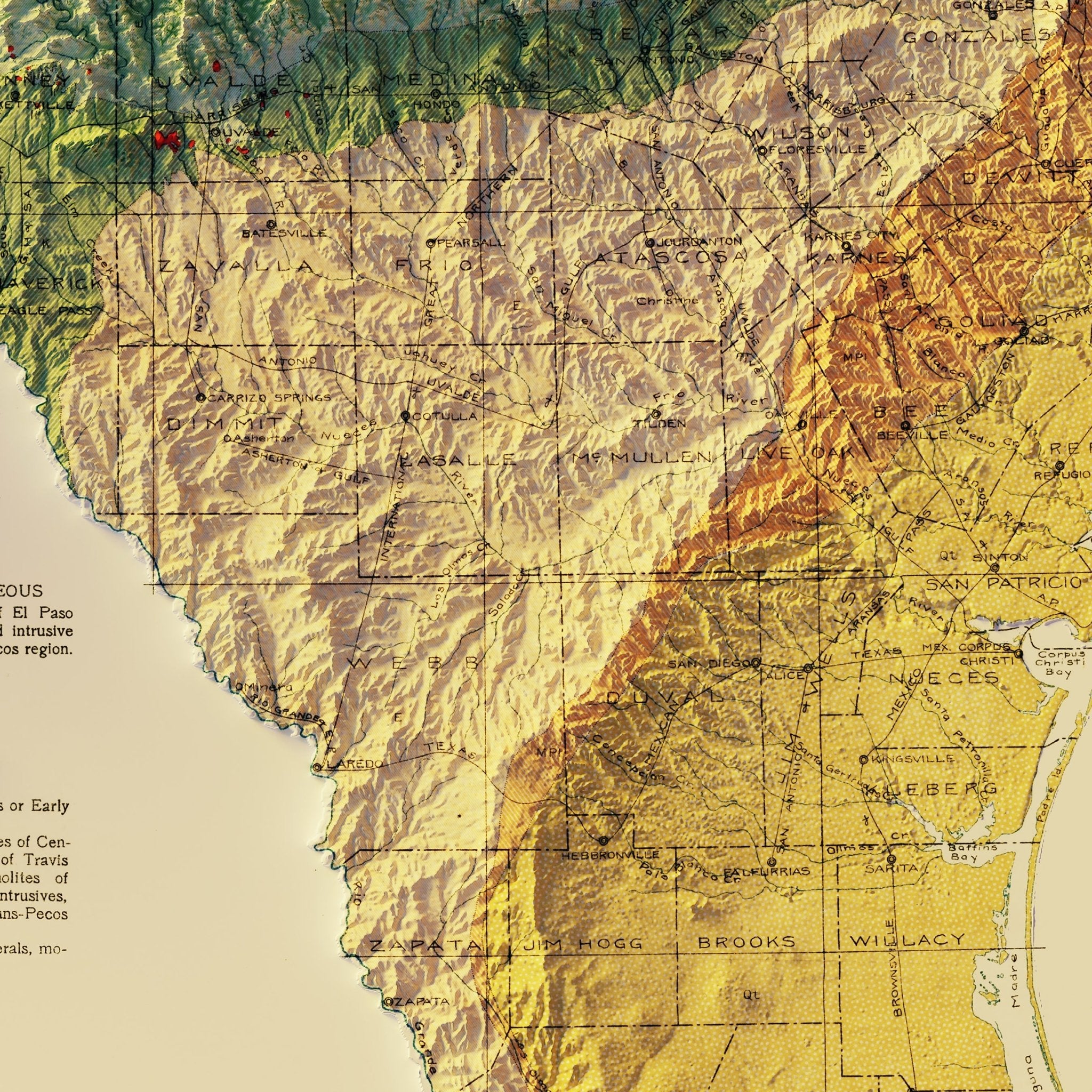 Texas 1916 Shaded Relief Map - Muir Way - Vintage Relief