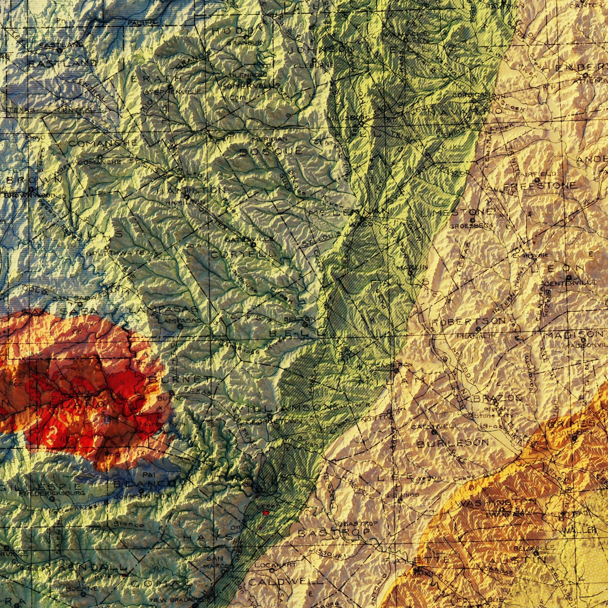 Texas 1916 Shaded Relief Map - Muir Way - Vintage Relief