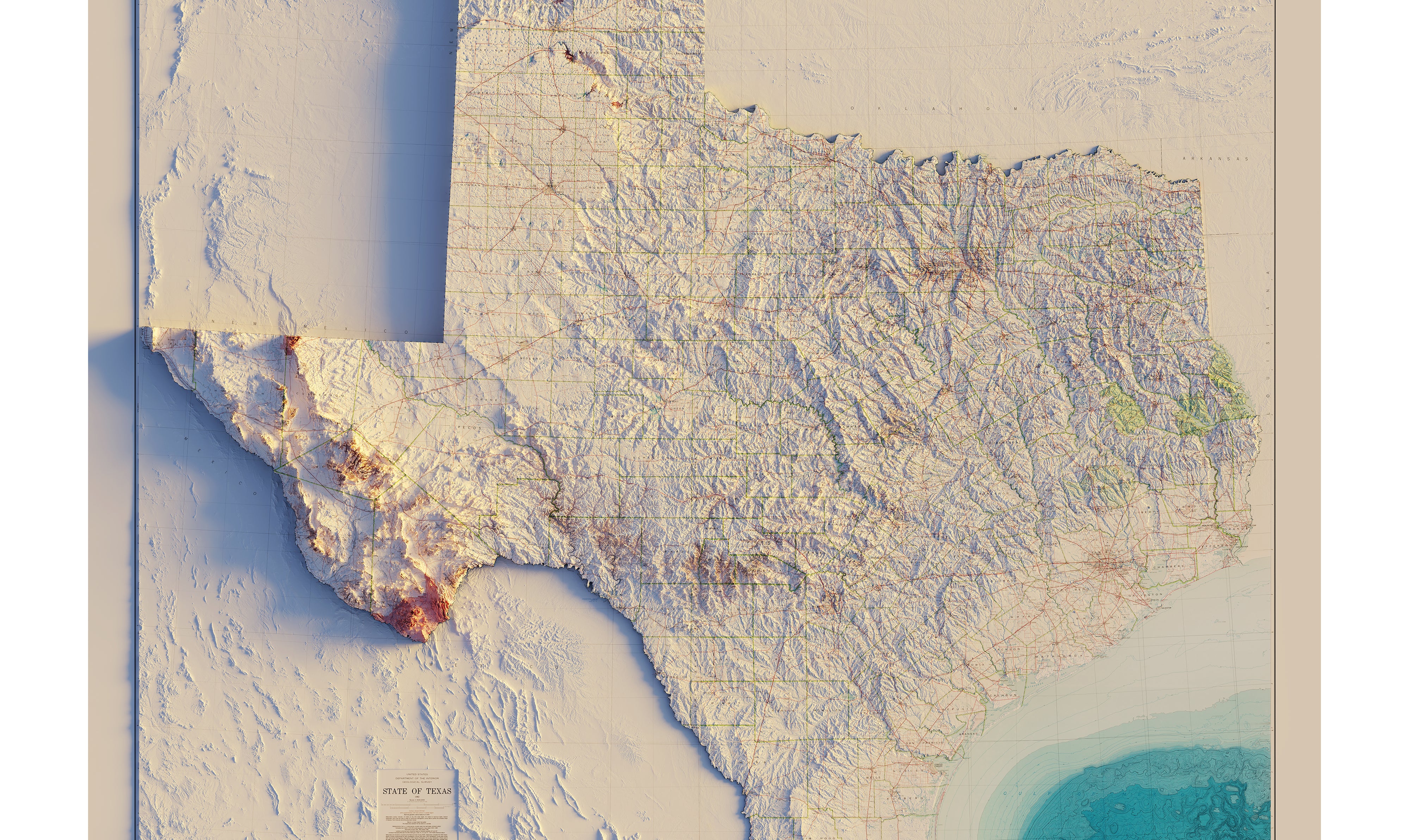 Vintage Relief Map of Texas - 1982