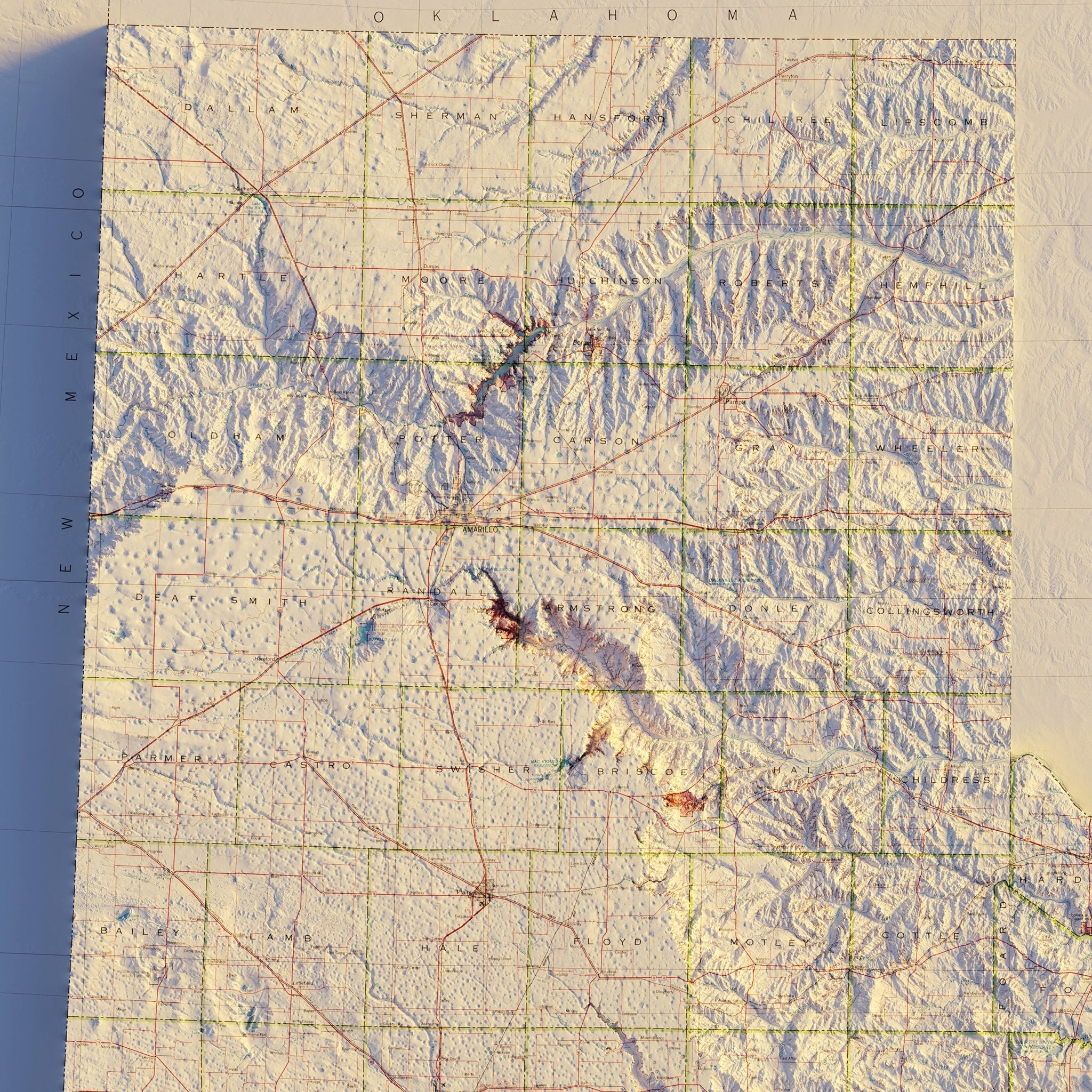 Texas 1982 Shaded Relief Map - Muir Way - Vintage Relief