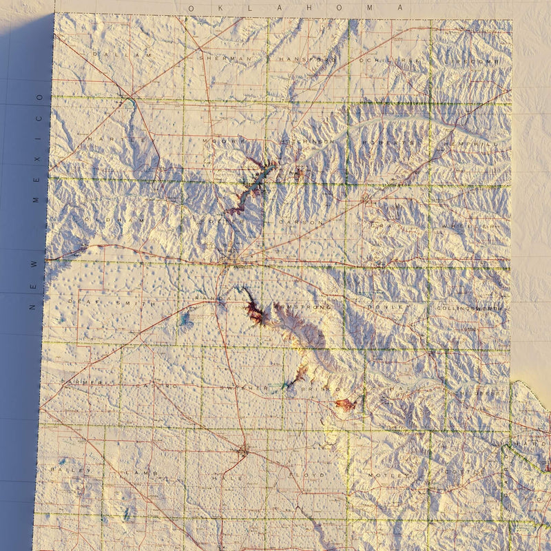 Texas 1982 Shaded Relief Map - Muir Way - Vintage Relief