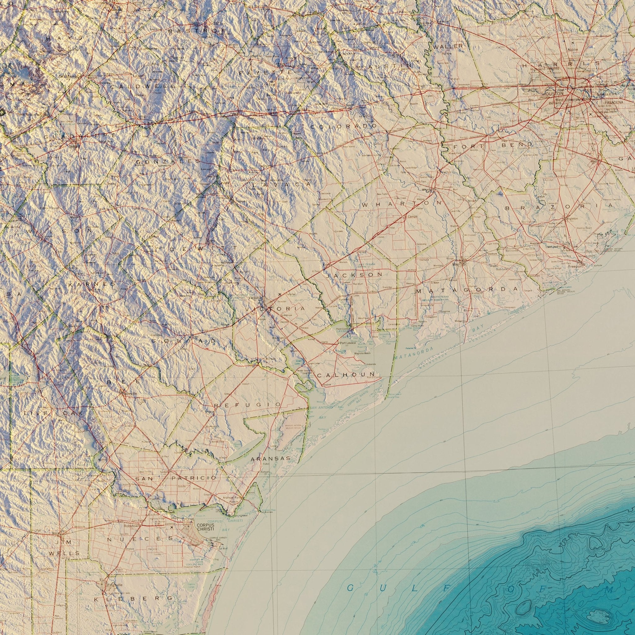Texas 1982 Shaded Relief Map - Muir Way - Vintage Relief