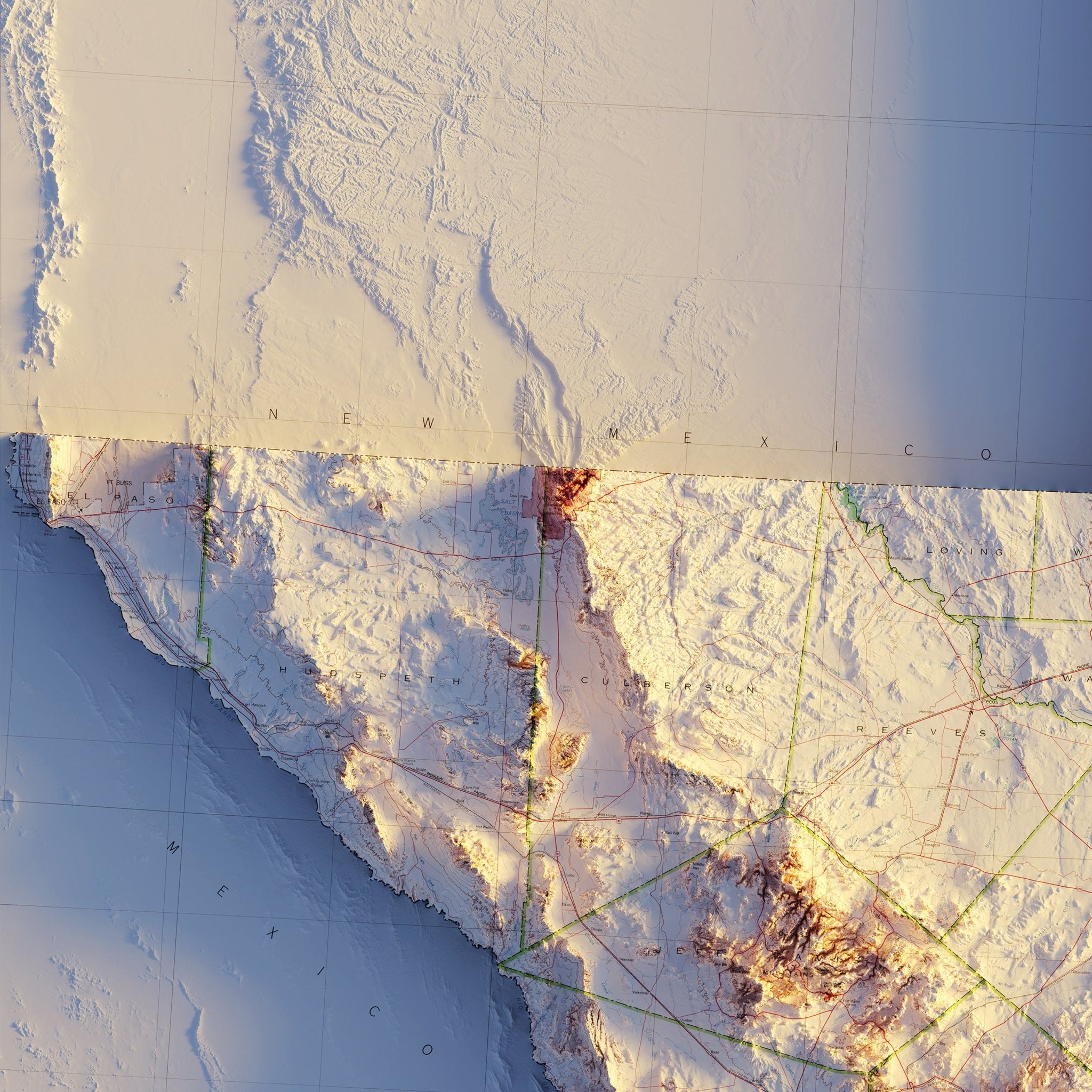 Texas 1982 Shaded Relief Map - Muir Way - Vintage Relief