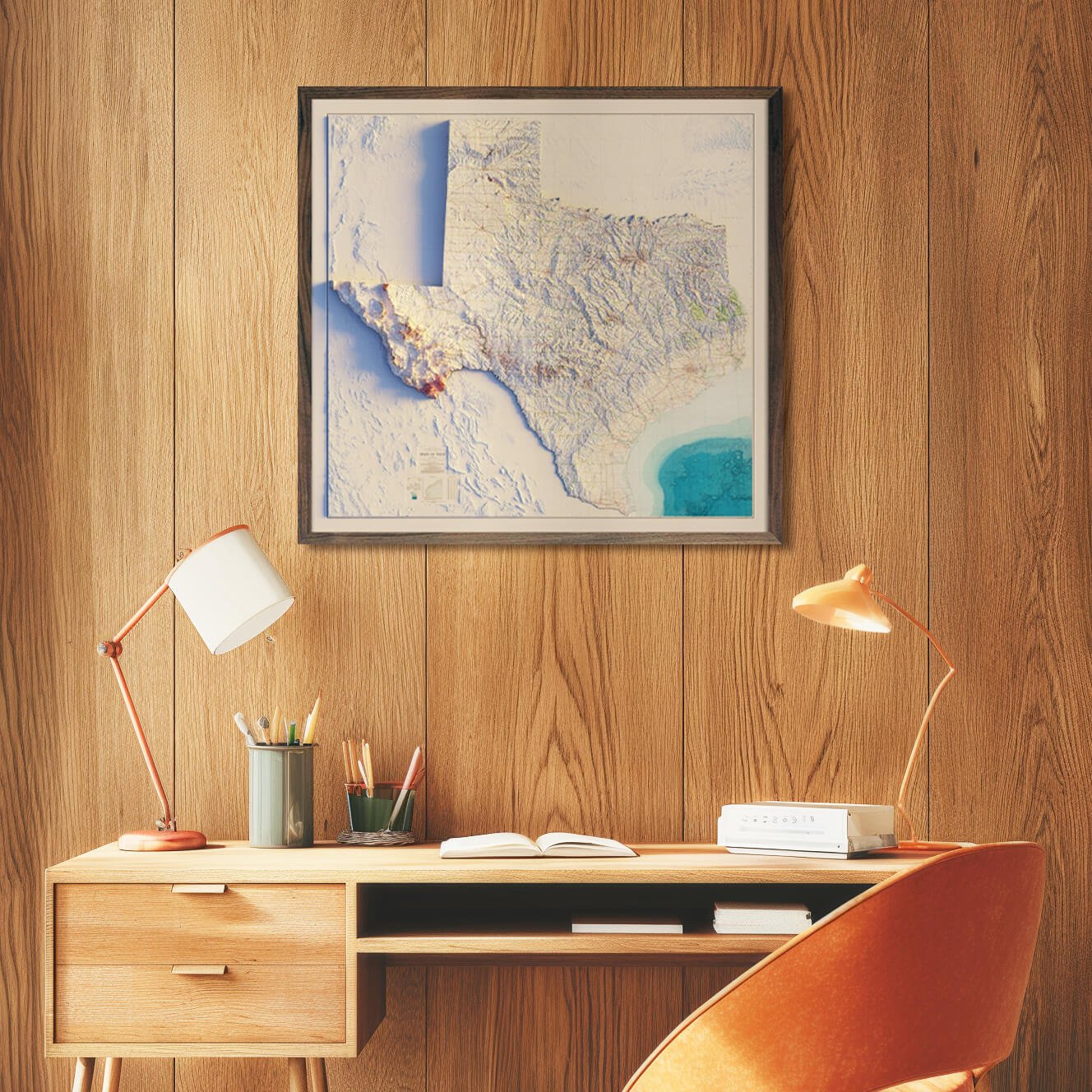 Texas 1982 Shaded Relief Map - Muir Way - Vintage Relief