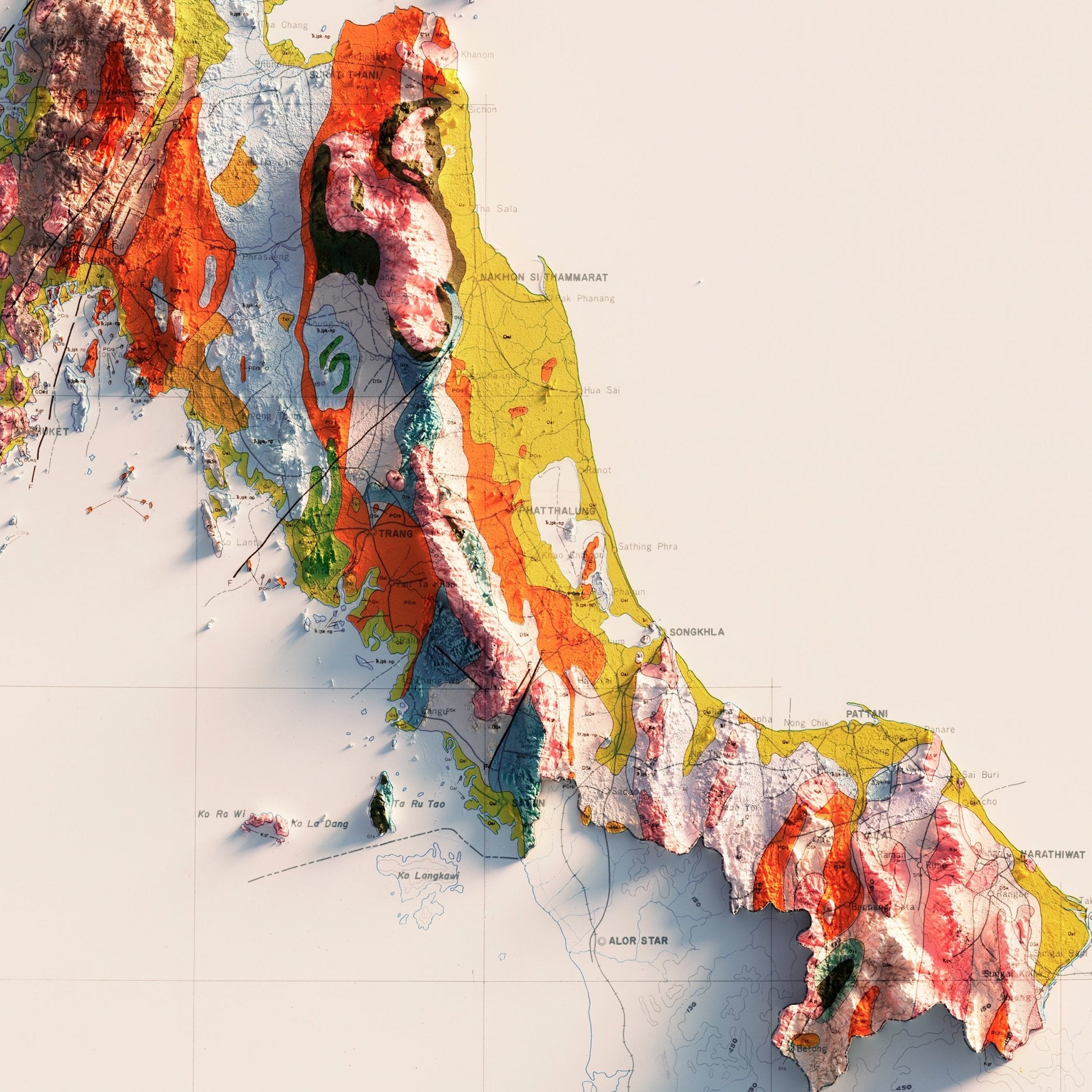 Thailand 1969 Shaded Relief Map - Muir Way - Vintage Relief