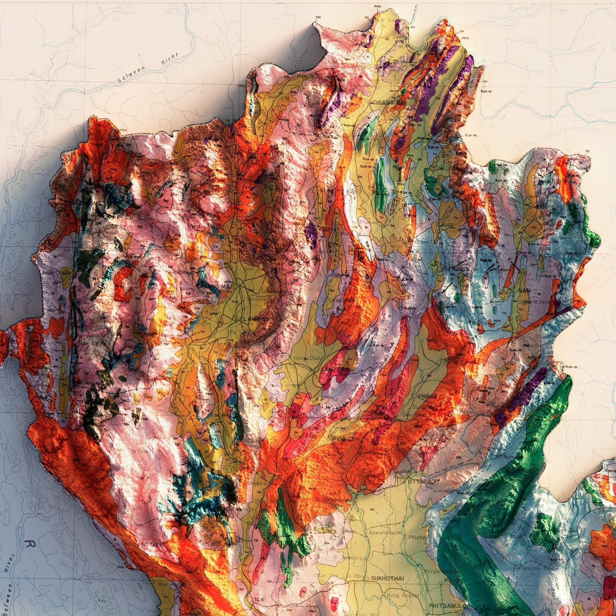 Enhanced Vintage Map of Thailand (1969) Relief Map | Muir Way