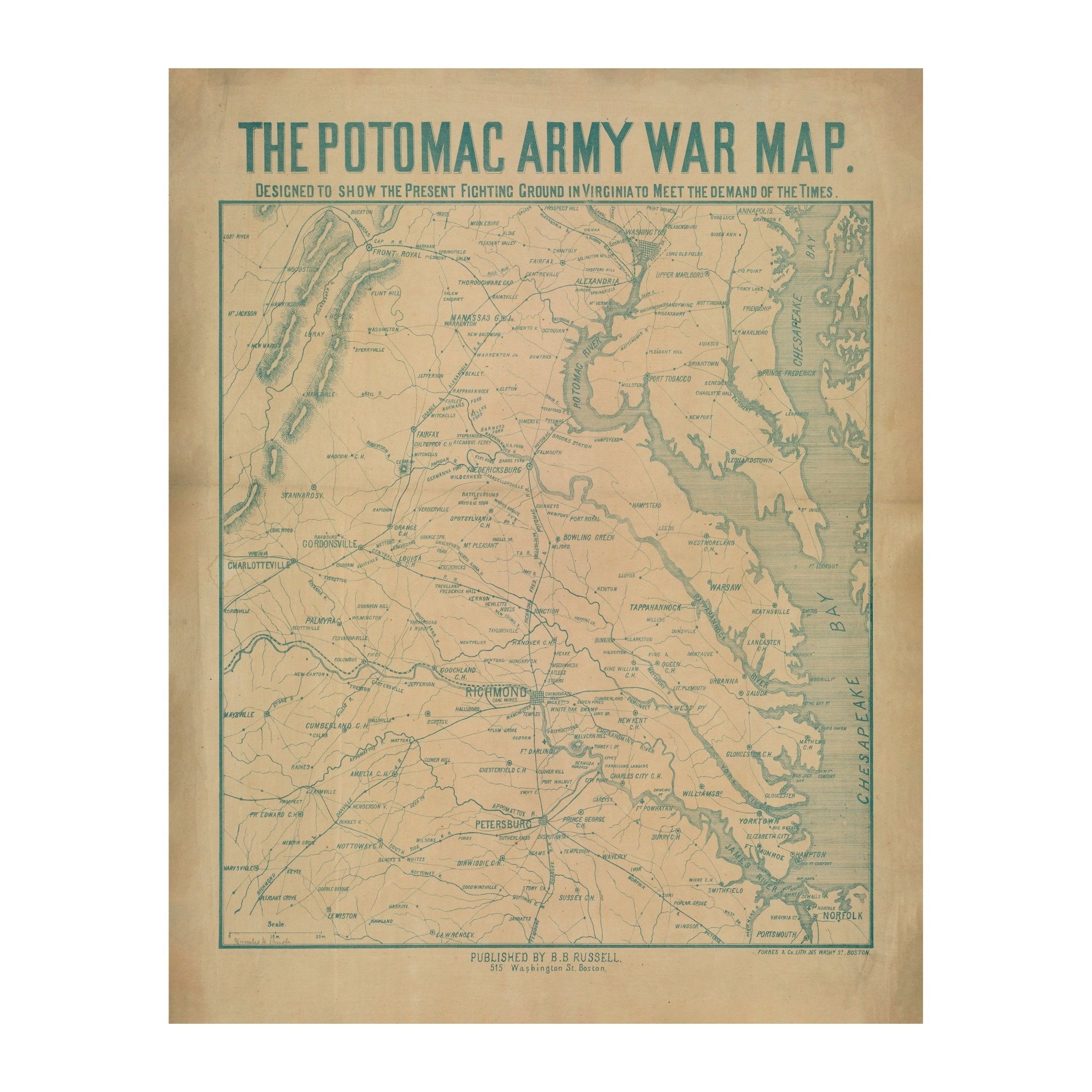 Potomac Army War Map - Muir Way - Vintage Map