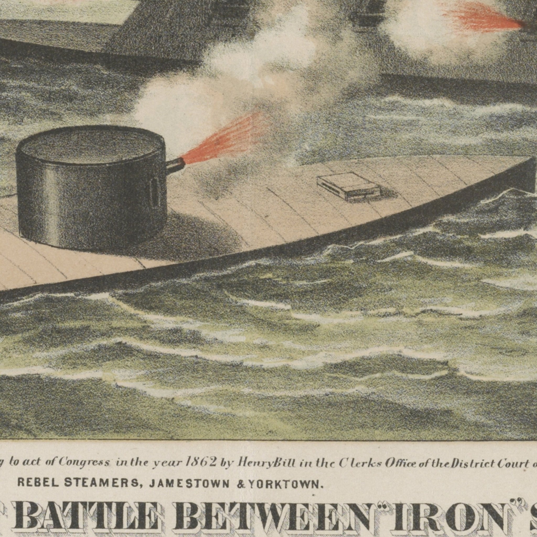 The First Battle between Iron Ships of War - Muir Way - Vintage Map