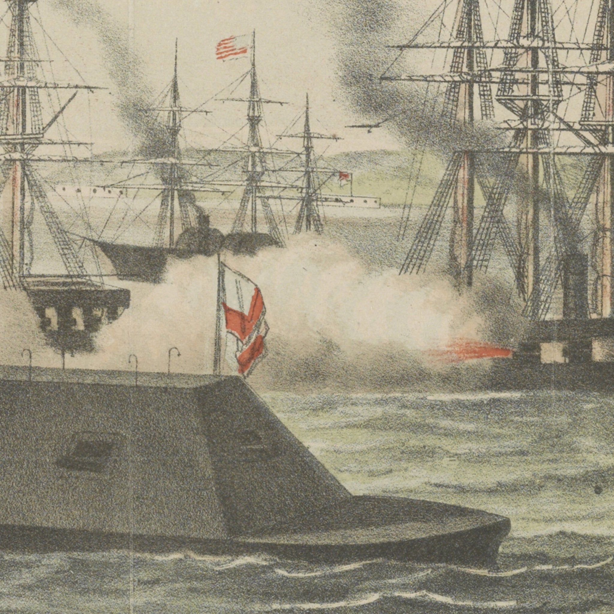 The First Battle between Iron Ships of War - Muir Way - Vintage Map