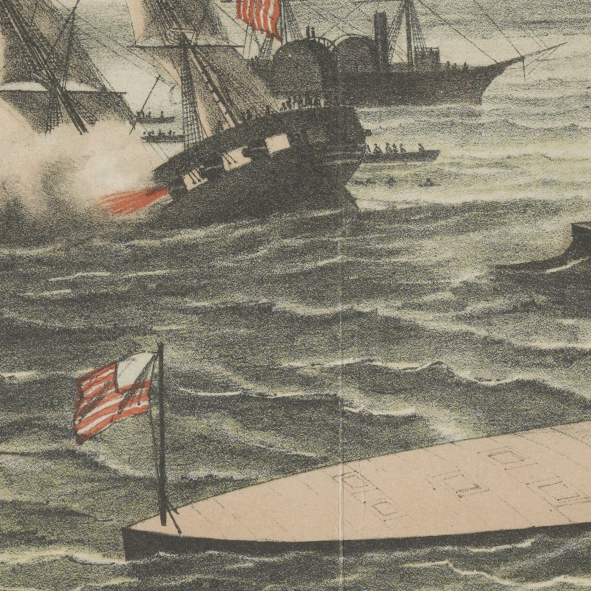 The First Battle between Iron Ships of War - Muir Way - Vintage Map