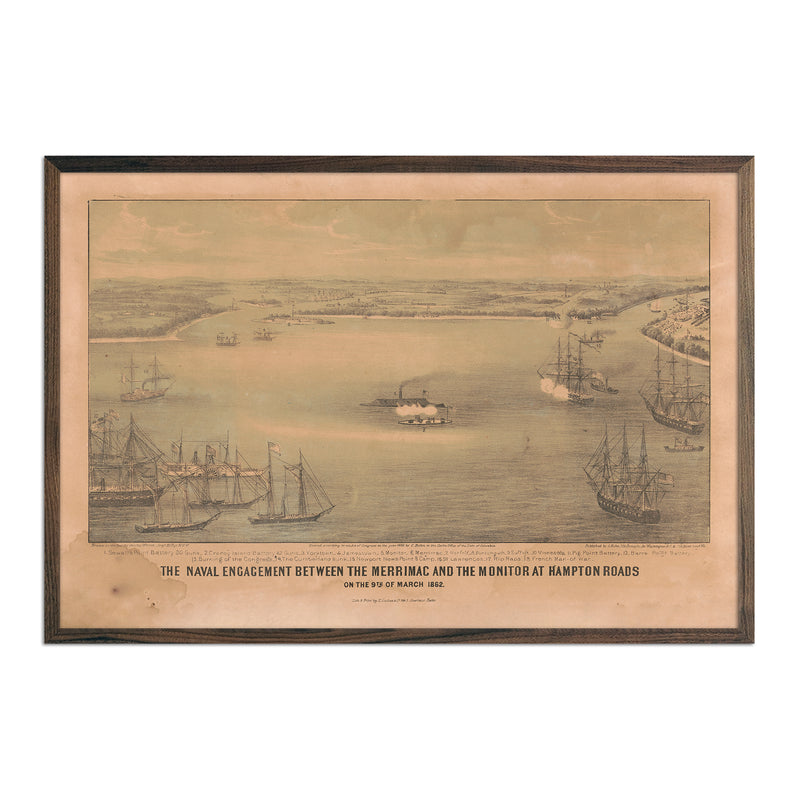 The Naval Engagement between the Merrimac and the Monitor at Hampton Roads - Muir Way - Vintage Map