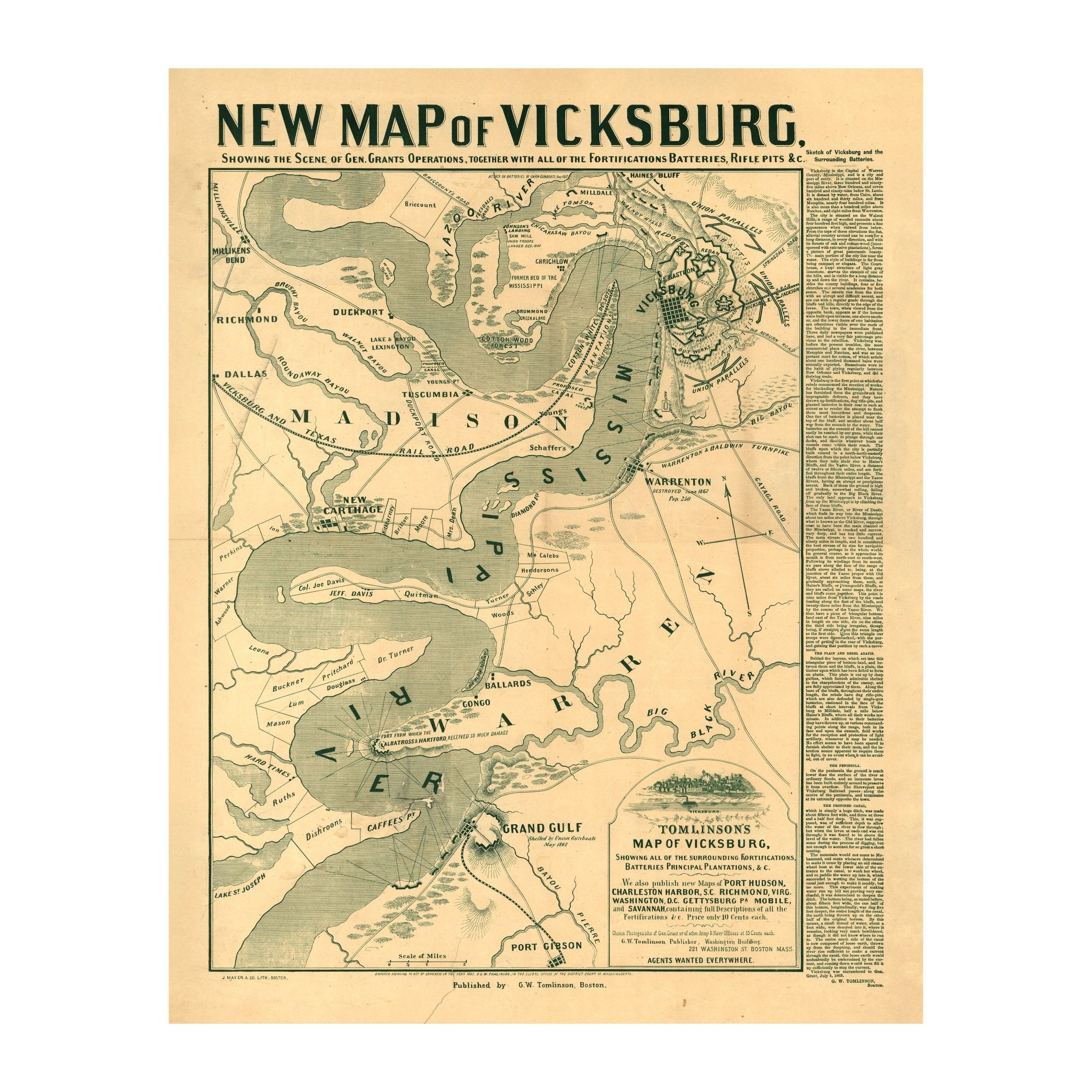 Tomlinson's Detailed Civil War Vicksburg Map Print | Muir Way