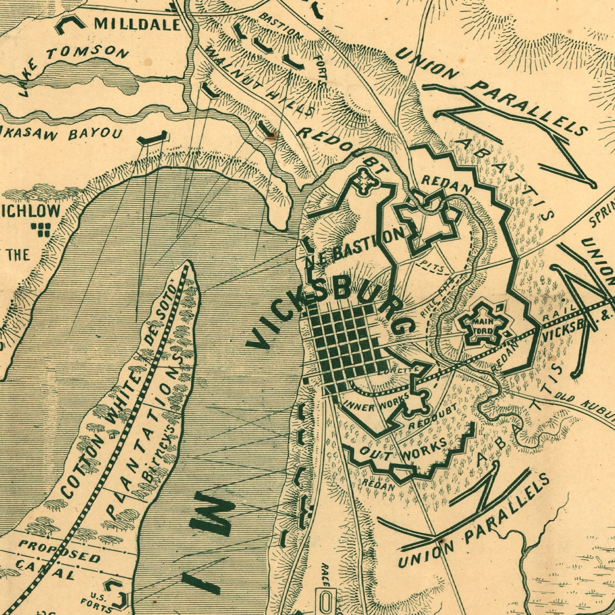 Tomlinson's map of Vicksburg - Muir Way - Vintage Map