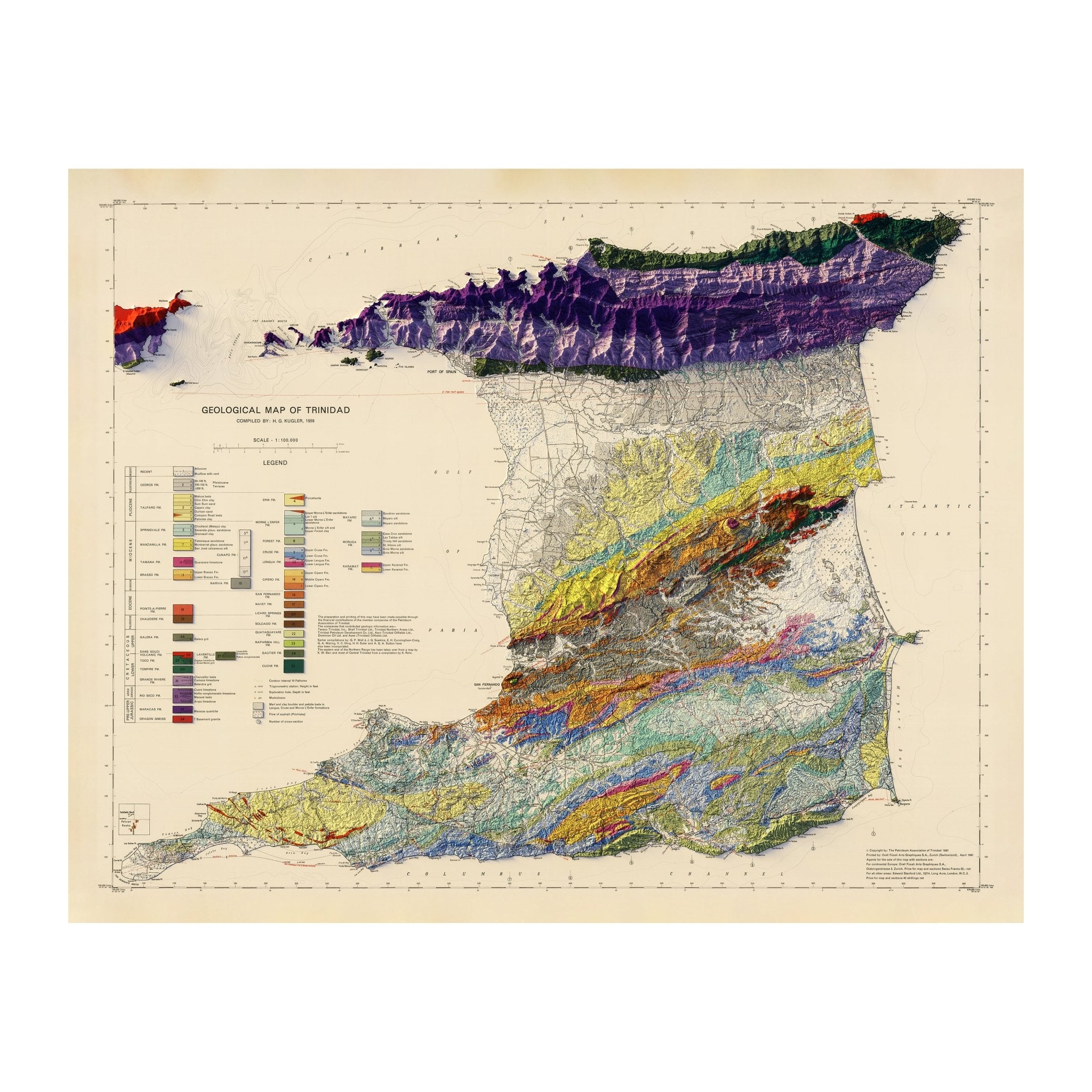 Trinidad 1959 Shaded Relief Map - Muir Way - Vintage Relief