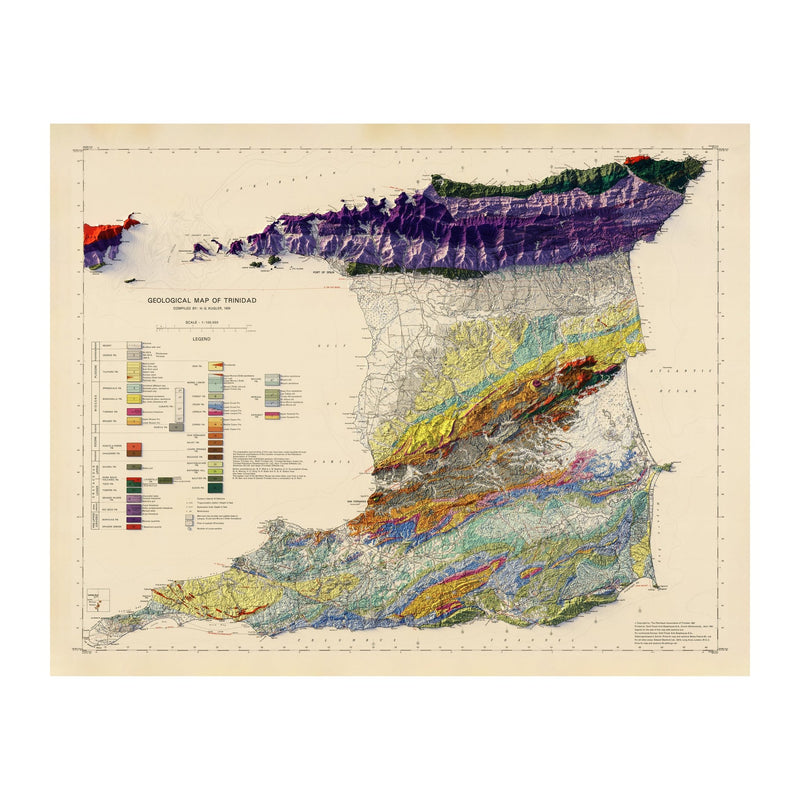 Trinidad 1959 Shaded Relief Map - Muir Way - Vintage Relief