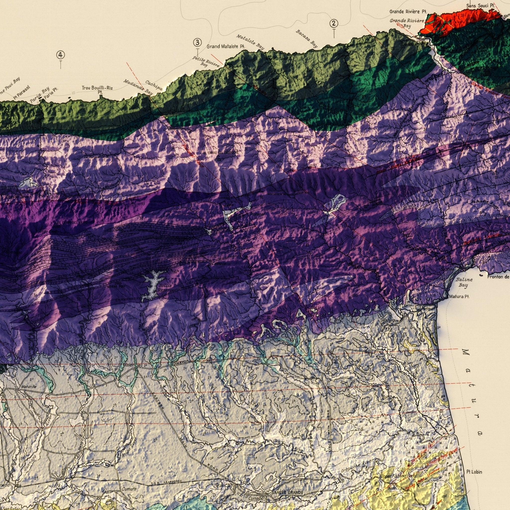 Trinidad 1959 Shaded Relief Map - Muir Way - Vintage Relief