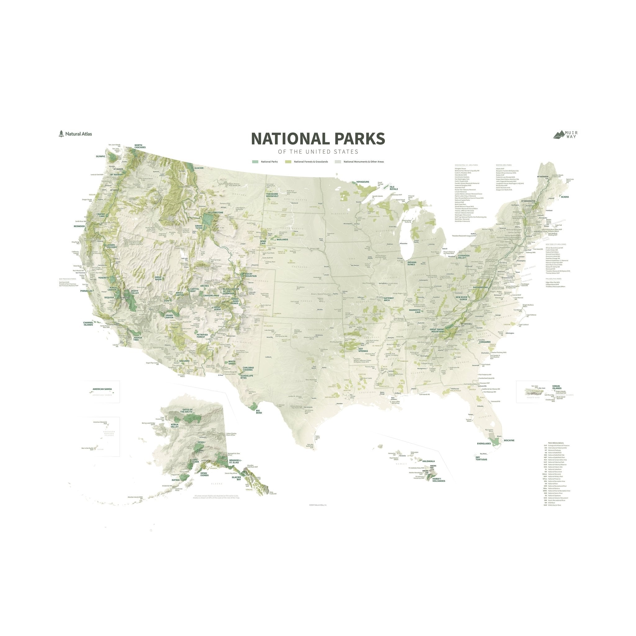 US National Parks Shaded Relief Map - Muir Way - Natural Atlas