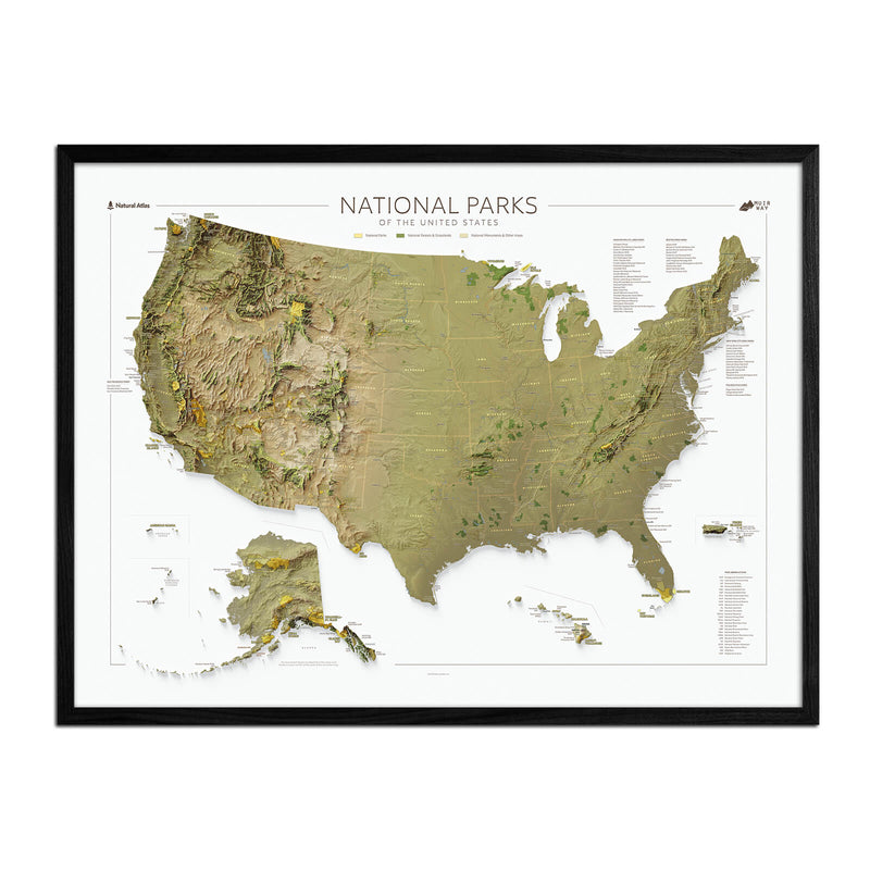 National Parks of the US Shaded Relief Map - Muir Way - Natural Atlas