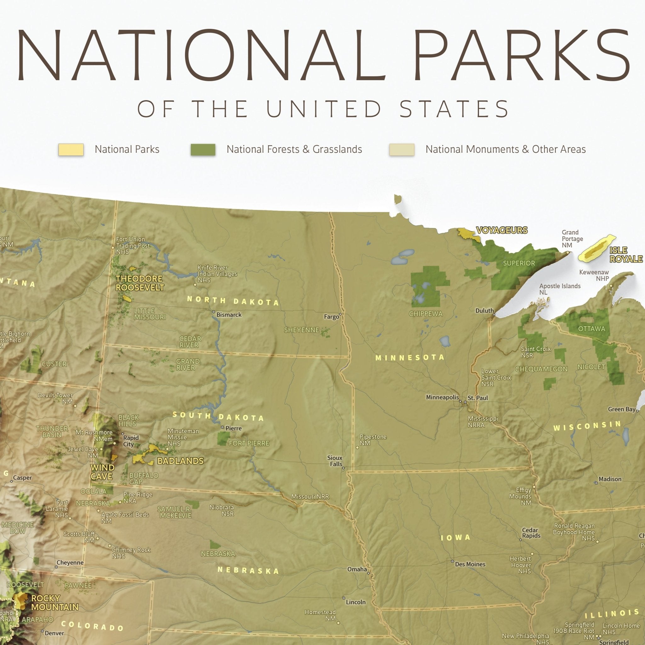 National Parks of the US Shaded Relief Map - Muir Way - Natural Atlas