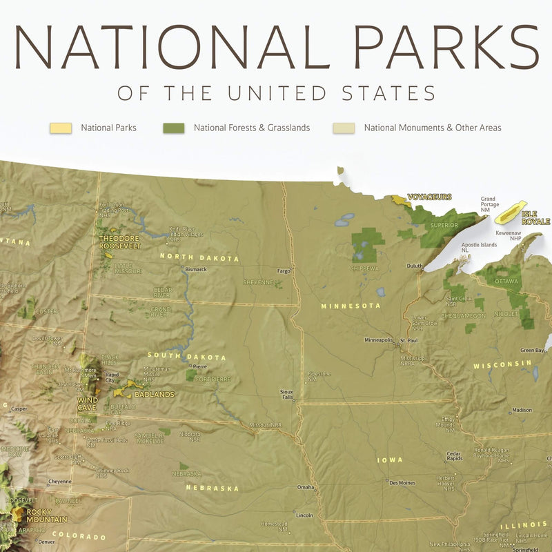 National Parks of the US Shaded Relief Map - Muir Way - Natural Atlas