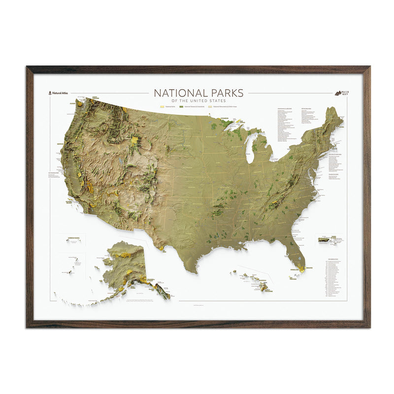 National Parks of the US Shaded Relief Map - Muir Way - Natural Atlas