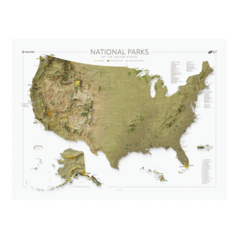 National Parks of the US Shaded Relief Map - Muir Way - Natural Atlas