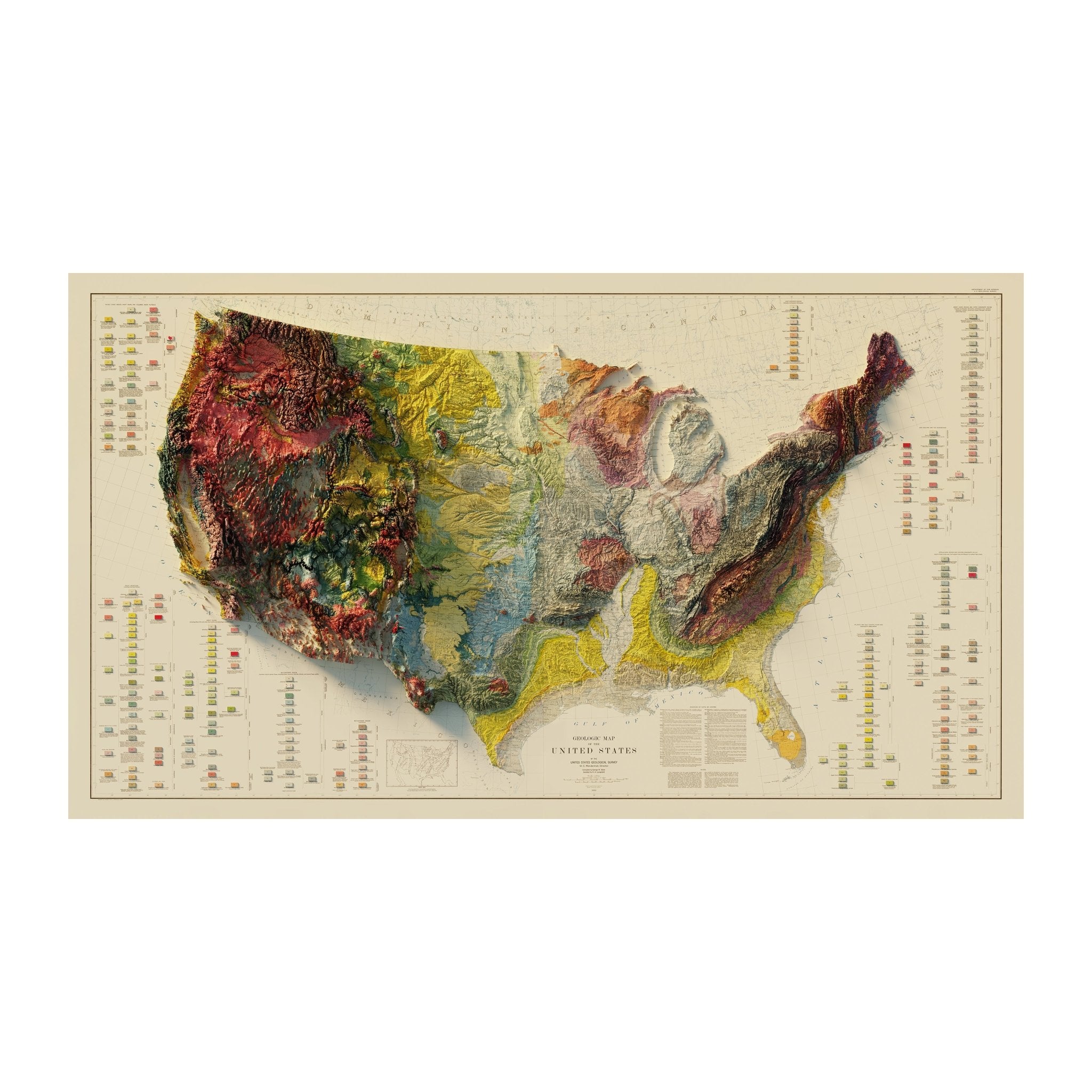 USA Geological 1932 Shaded Relief Map - Muir Way - Vintage Relief