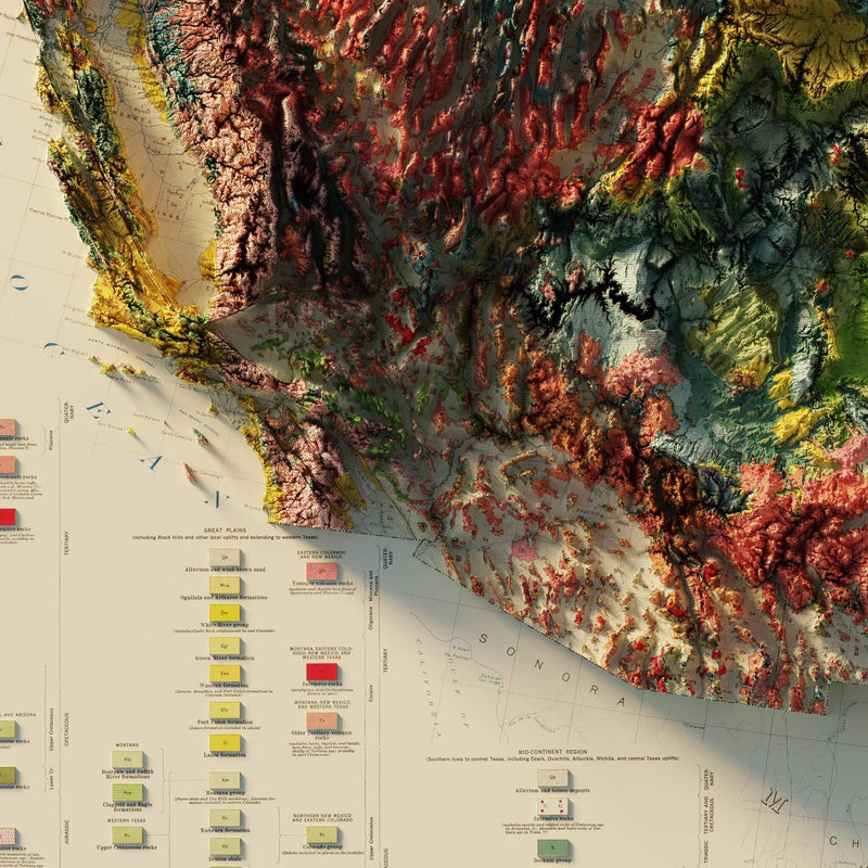 USA Geological 1932 Shaded Relief Map - Muir Way - Vintage Relief